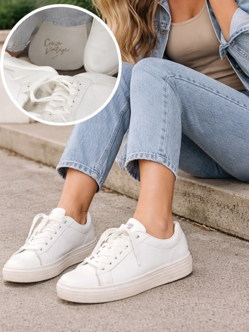 White Crown Vintage Sneakers Leather Size 7.5 Women Casual Trendy